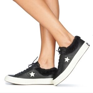 Converse Black Leather Low-Top Sneakers with White Star